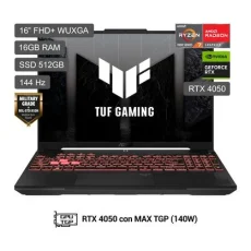 LAPTOP ASUS TUF GAMING A16 16" WUXGA IPS / RYZEN 7 170 / RAM 16GB DDR5 / SSD 512GB / RTX 4050 6GB / WIN 11